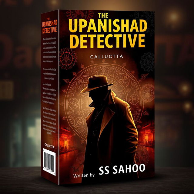 A book cover design for an investigative thriller novel titled "The Upanishad Detective" set in Calcutta, featuring a mysterious and atmospheric scene