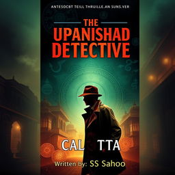 A book cover design for an investigative thriller novel titled "The Upanishad Detective" set in Calcutta, featuring a mysterious and atmospheric scene
