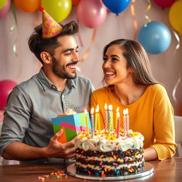 A charming scene depicting two friends joyfully celebrating a birthday together