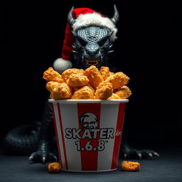 A vibrant and visually striking image of a KFC fried chicken bucket prominently displayed, featuring the logo name 'SKATER 1