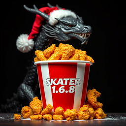 A vibrant and visually striking image of a KFC fried chicken bucket prominently displayed, featuring the logo name 'SKATER 1