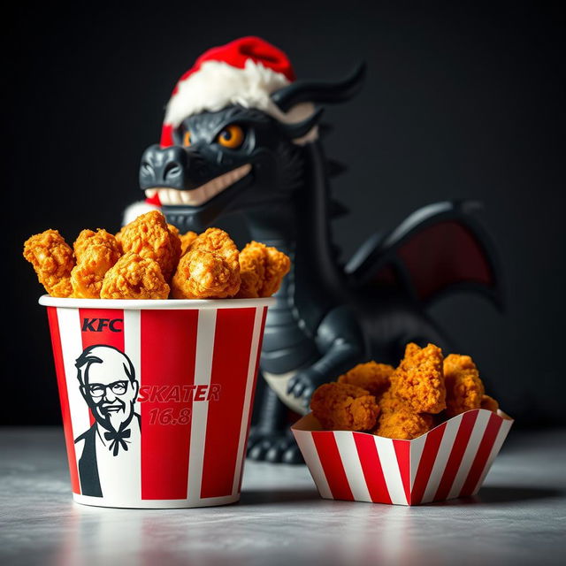 An eye-catching image of a KFC fried chicken bucket prominently placed, featuring the logo name 'SKATER 1