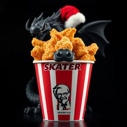 A captivating image of a KFC fried chicken bucket, filled to the brim with crispy, golden fried chicken, featuring the logo name 'SKATER 1