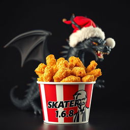 A captivating image of a KFC fried chicken bucket, filled to the brim with crispy, golden fried chicken, featuring the logo name 'SKATER 1