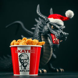 A captivating image of a KFC fried chicken bucket, filled to the brim with crispy, golden fried chicken, featuring the logo name 'SKATER 1