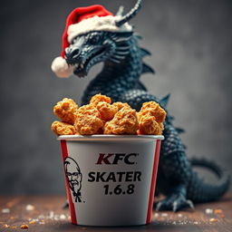 An appealing image featuring a KFC fried chicken bucket filled with succulent, crispy fried chicken pieces, prominently displaying the logo name 'SKATER 1