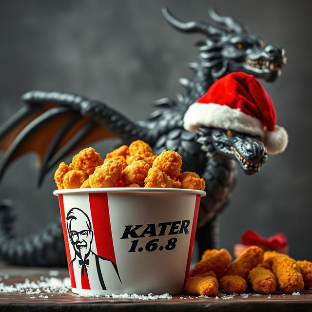 An appealing image featuring a KFC fried chicken bucket filled with succulent, crispy fried chicken pieces, prominently displaying the logo name 'SKATER 1