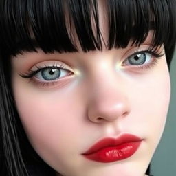 A close-up selfie of a girl with sharp facial features