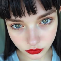 A close-up selfie of a girl with sharp facial features