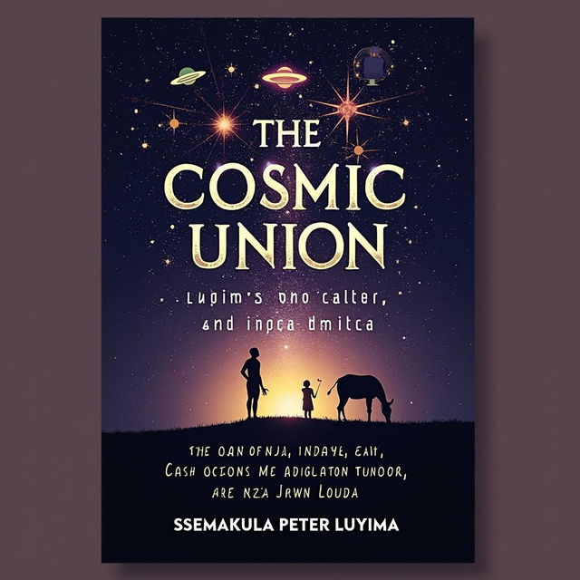 An intriguing book cover for 'THE COSMIC UNION: LOGIC’S FOURTH LAW, SOCIAL CAPITAL, AND UFO CONNECTIONS IN AFRICA', prominently displaying the title in a bold, eye-catching font at the top