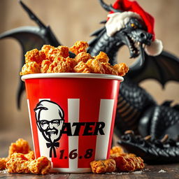 An eye-catching image of a KFC fried chicken bucket overflowing with crispy fried chicken pieces, prominently displaying the logo name 'SKATER 1