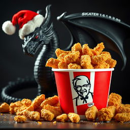 An eye-catching image of a KFC fried chicken bucket overflowing with crispy fried chicken pieces, prominently displaying the logo name 'SKATER 1