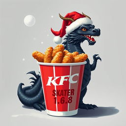 A captivating image illustrating a KFC fried chicken bucket brimming with delicious, crispy fried chicken, prominently showcasing the logo name 'SKATER 1