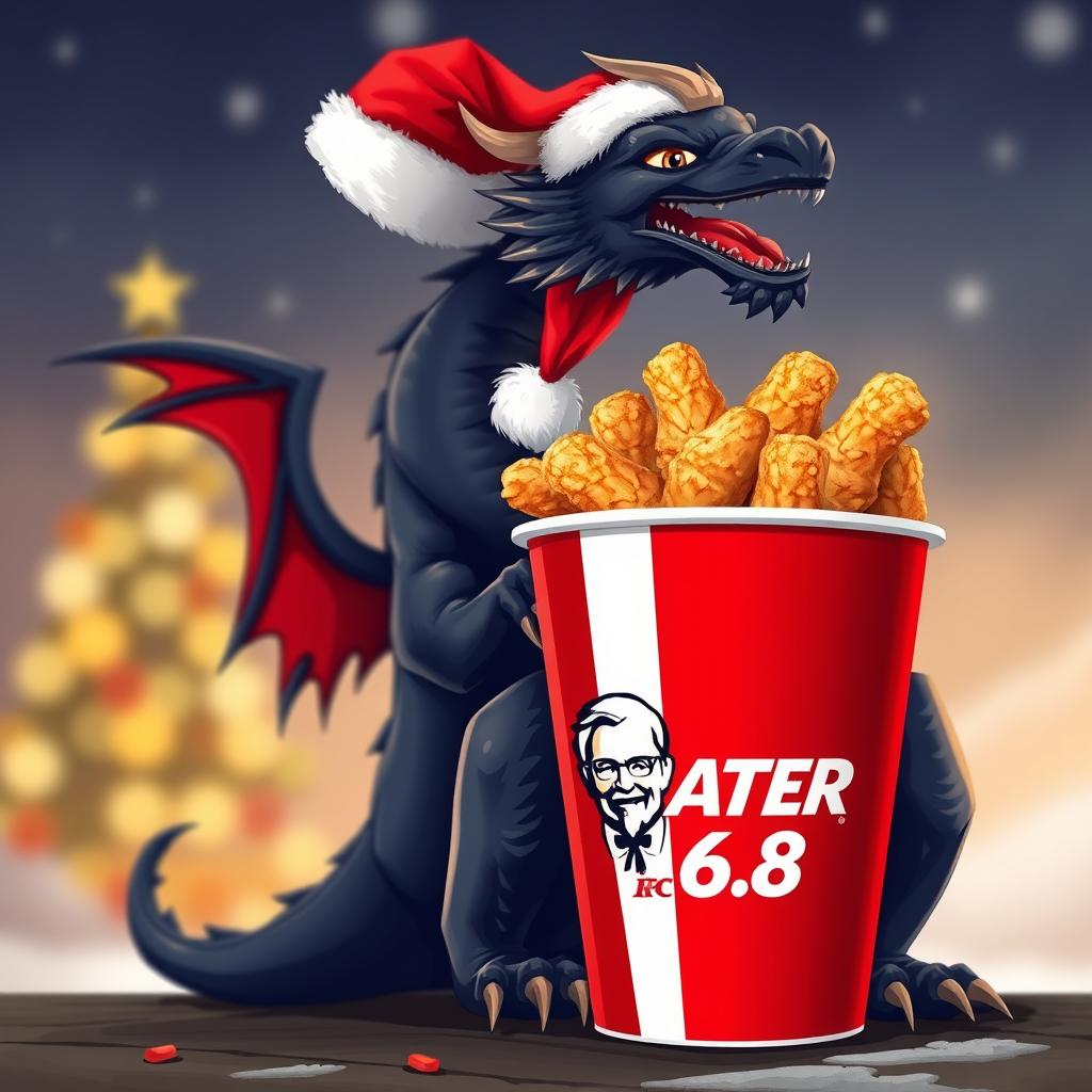 A captivating image illustrating a KFC fried chicken bucket brimming with delicious, crispy fried chicken, prominently showcasing the logo name 'SKATER 1