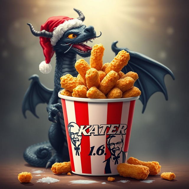 A captivating image illustrating a KFC fried chicken bucket brimming with delicious, crispy fried chicken, prominently showcasing the logo name 'SKATER 1