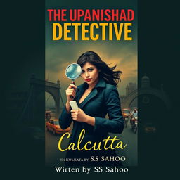 A book cover design for an investigative thriller novel titled "The Upanishad Detective" set in Kolkata, featuring a strong woman investigator as the central character