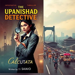 A book cover design for an investigative thriller novel titled "The Upanishad Detective" set in Kolkata, featuring a strong woman investigator as the central character