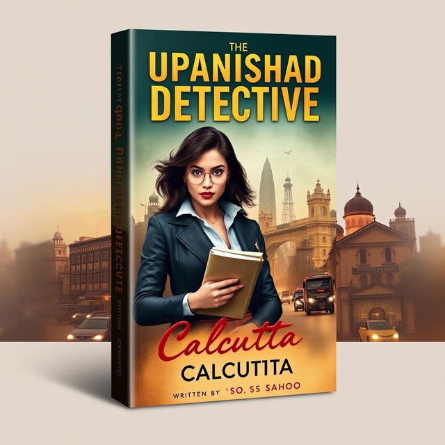 A book cover design for an investigative thriller novel titled "The Upanishad Detective" set in Kolkata, featuring a strong woman investigator as the central character