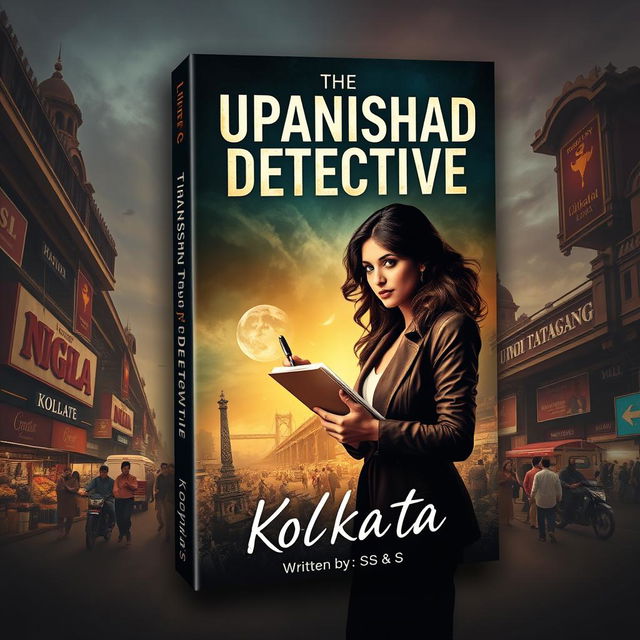 A captivating book cover design for an investigative thriller novel titled "The Upanishad Detective" with the subtitle "Kolkata"