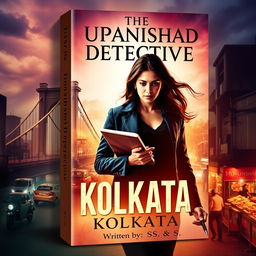 A captivating book cover design for an investigative thriller novel titled "The Upanishad Detective" with the subtitle "Kolkata"