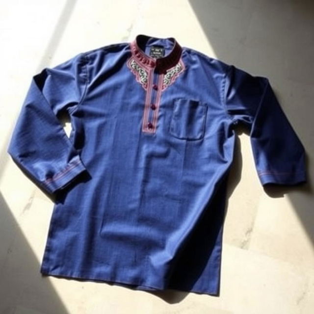 A traditional kurta lying flat on a surface with the pocket area smoothly unfolded and perfectly arranged