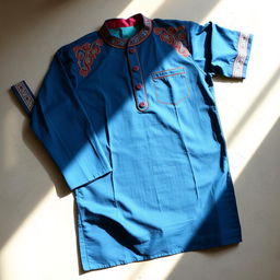 A traditional kurta lying flat on a surface with the pocket area smoothly unfolded and perfectly arranged