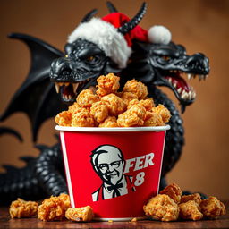 A striking image featuring a KFC fried chicken bucket brimming with delicious, golden fried chicken, prominently displaying the brand name 'SKATER 1