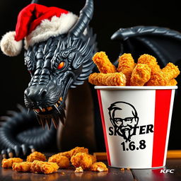 A striking image featuring a KFC fried chicken bucket brimming with delicious, golden fried chicken, prominently displaying the brand name 'SKATER 1