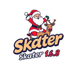 A playful and festive logo design featuring Santa Claus riding a skateboard while sitting on a reindeer