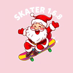 A vibrant, fun logo featuring Santa Claus joyfully riding a skateboard