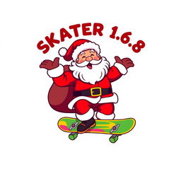 A vibrant, fun logo featuring Santa Claus joyfully riding a skateboard