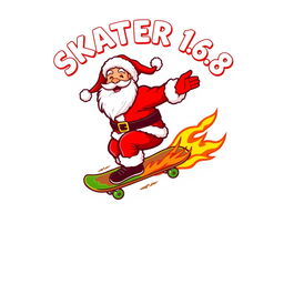 A vibrant and playful logo design featuring Santa Claus riding a skateboard