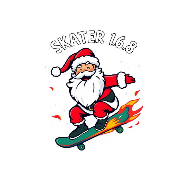 A vibrant and playful logo design featuring Santa Claus riding a skateboard