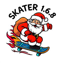 A vibrant and playful logo design featuring Santa Claus riding a skateboard
