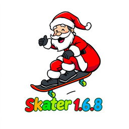 A vibrant and playful logo featuring Santa Claus riding a skateboard