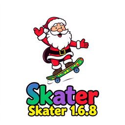 A vibrant and playful logo featuring Santa Claus riding a skateboard