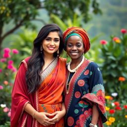 A beautiful Indian woman in a stylish outfit, embracing her cultural heritage, with striking features and a warm smile