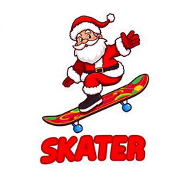 A vibrant and playful logo featuring Santa Claus riding a skateboard