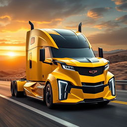 A cutting-edge semi-truck inspired by the bold design of the Camaro, featuring an innovative blend of sporty aesthetics and heavy-duty functionality