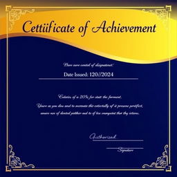 An elegant document with a professional layout, featuring a prominent header, the title 'Certificate of Achievement' written in stylish font at the top
