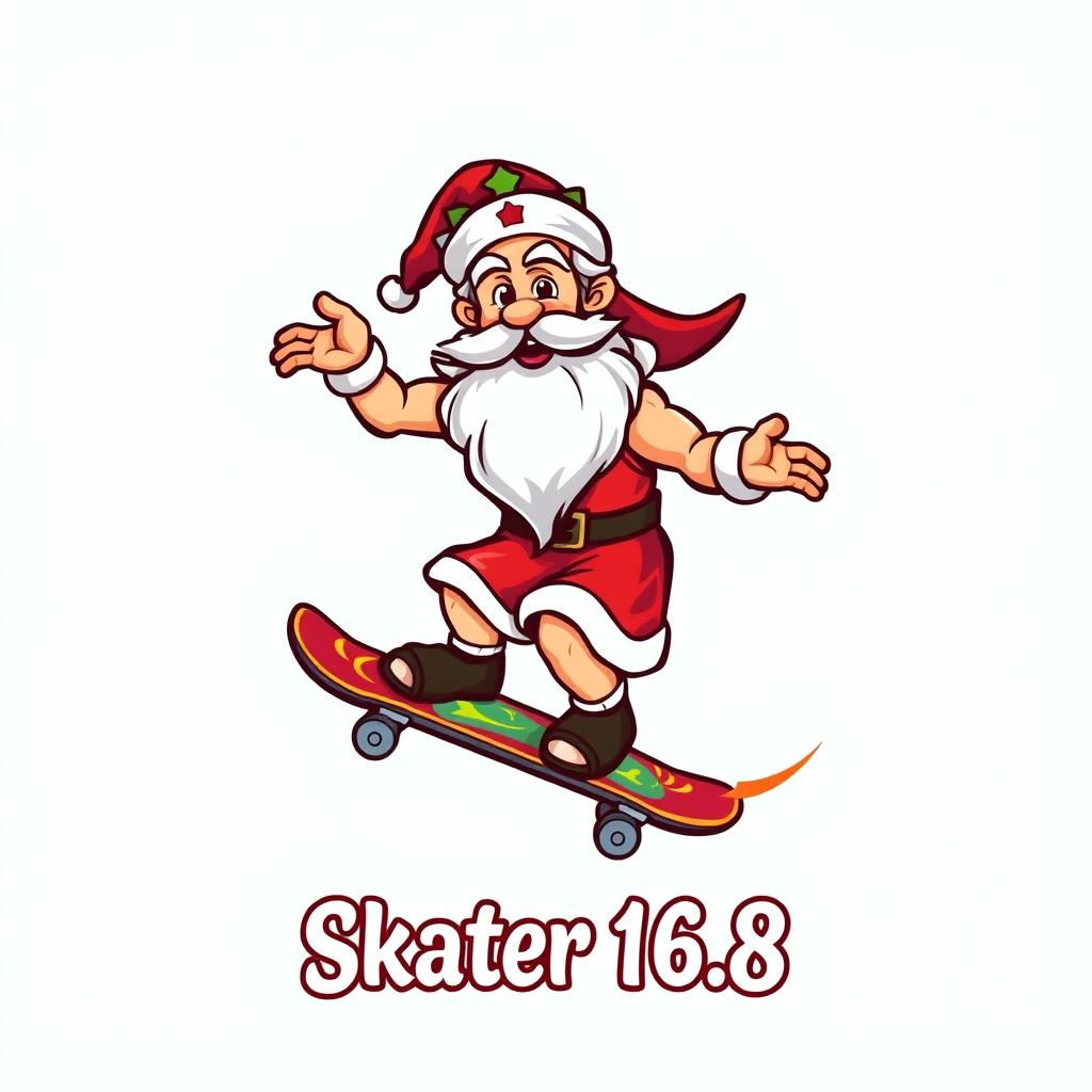 A captivating logo design featuring Zeus, the Greek god, dressed as Santa Claus, riding a skateboard