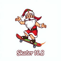 A captivating logo design featuring Zeus, the Greek god, dressed as Santa Claus, riding a skateboard