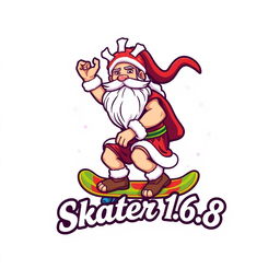 A captivating logo design featuring Zeus, the Greek god, dressed as Santa Claus, riding a skateboard