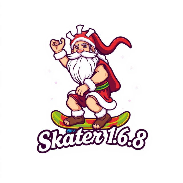 A captivating logo design featuring Zeus, the Greek god, dressed as Santa Claus, riding a skateboard