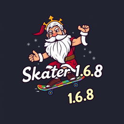 A captivating logo design featuring Zeus, the Greek god, dressed as Santa Claus, riding a skateboard