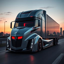 A cutting-edge semi-truck inspired by the design of the Camaro, featuring a sleek, modern profile that merges the sporty elegance of a muscle car with the practicality of a heavy-duty truck
