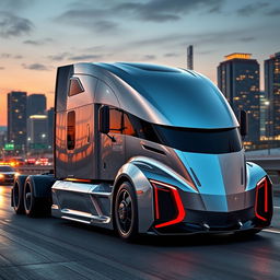 A cutting-edge semi-truck inspired by the design of the Camaro, featuring a sleek, modern profile that merges the sporty elegance of a muscle car with the practicality of a heavy-duty truck