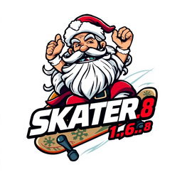 A dynamic and eye-catching logo featuring Zeus as a character dressed like Santa Claus, riding a skateboard