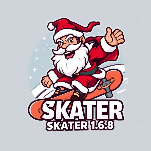 A dynamic and eye-catching logo featuring Zeus as a character dressed like Santa Claus, riding a skateboard