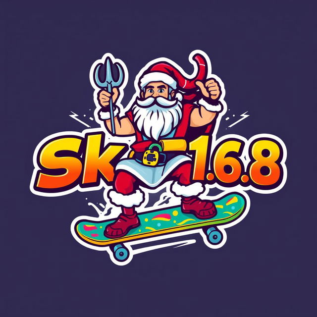 A colorful and playful logo design featuring Zeus as a Santa Claus, styled in a fun and creative way